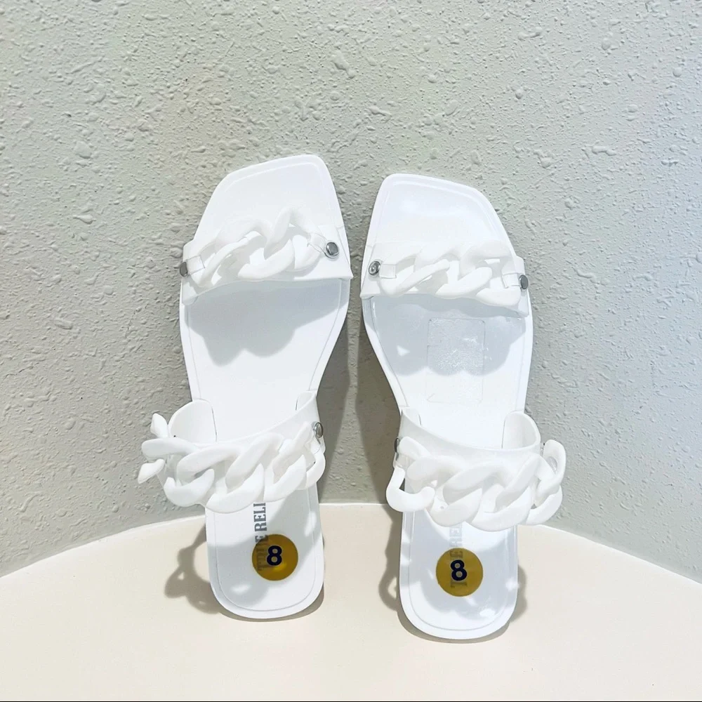 True Religion Janay Chains White Jelly Sandals Size 6 NEW